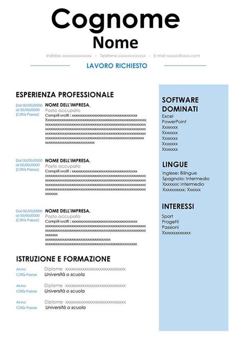 Modelli Curriculum Vitae Gratis Word da Compilare (Download)